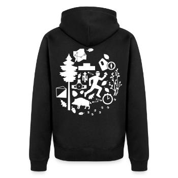 Orientierungslauf [04W] [ orienteering ] [v] - Unisex Premium Bio Zip Hoodie - Schwarz - Hinten - Nico (187cm)