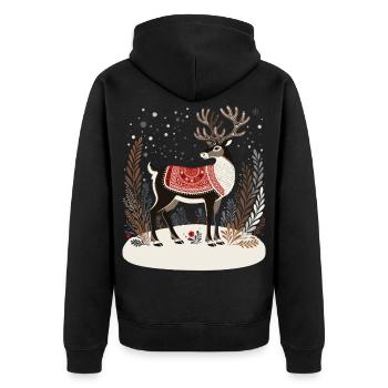 Rentier-Shirt, Boho-Weihnachts-Shirt - Unisex Premium Bio Zip Hoodie - Schwarz - Hinten - Nico (187cm)