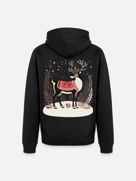 Rentier-Shirt, Boho-Weihnachts-Shirt - Unisex Premium Bio Zip Hoodie - Schwarz