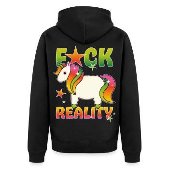 Regenbogen Einhorn - Unisex Premium Bio Zip Hoodie - Schwarz - Hinten - Nico (187cm)
