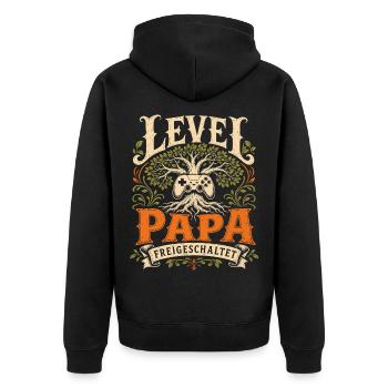 Level Vater freigeschaltet - Unisex Premium Bio Zip Hoodie - Schwarz - Hinten - Nico (187cm)