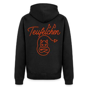 Teufel oder Engel Teufelchen - Unisex Premium Bio Zip Hoodie - Schwarz - Hinten - Nico (187cm)