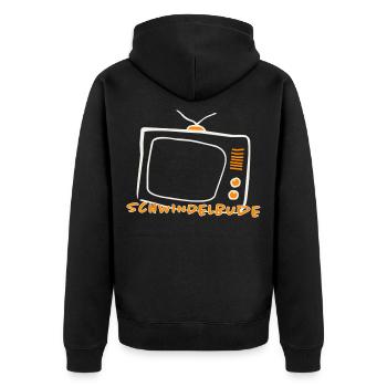 Schwindelbude – Retro Fernseher TV Humor - Unisex Premium Bio Zip Hoodie - Schwarz - Hinten - Nico (187cm)