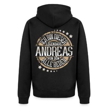 Andreas - Unisex Premium Bio Zip Hoodie - Schwarz - Hinten - Nico (187cm)