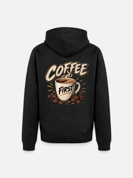 Coffee First Tasse Illustration - Unisex Premium Bio Zip Hoodie - Schwarz