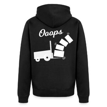 Oops Kippender Lastwagen Design - Unisex Premium Bio Zip Hoodie - Schwarz - Hinten - Nico (187cm)