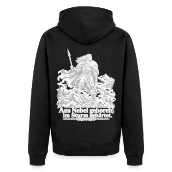 Sturmgeborener Krieger im Schneeschatten - Unisex Premium Bio Zip Hoodie - Schwarz - Hinten - Nico (187cm)