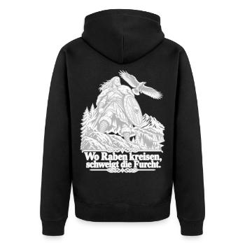 Viking Kämpfer mit Rabenruf - Unisex Premium Bio Zip Hoodie - Schwarz - Hinten - Nico (187cm)