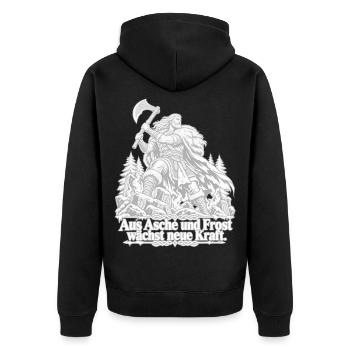 Wikinger Kampfgeist im Eiswald - Unisex Premium Bio Zip Hoodie - Schwarz - Hinten - Nico (187cm)