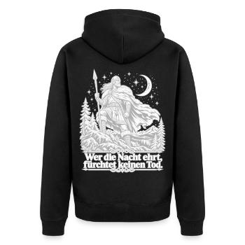 Germanischer Krieger -  Nachtwacht - Unisex Premium Bio Zip Hoodie - Schwarz - Hinten - Nico (187cm)