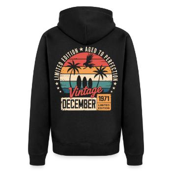 Limitierte Ausgabe Dezember 1971 Vintage - Unisex Premium Bio Zip Hoodie - Schwarz - Hinten - Nico (187cm)