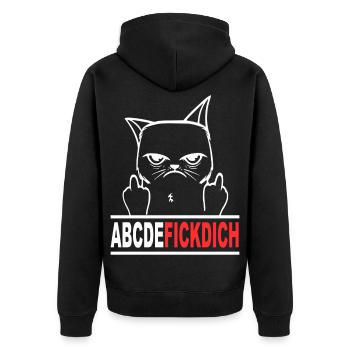 Fuck you Fick dich T Shirt Sprüche Lustige Tiere - Unisex Premium Bio Zip Hoodie - Schwarz - Hinten - Nico (187cm)