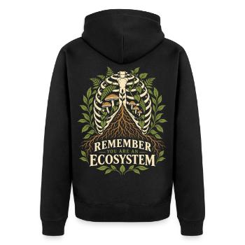 Denk daran, du bist ein Ökosystem - Unisex Premium Bio Zip Hoodie - Schwarz - Hinten - Nico (187cm)