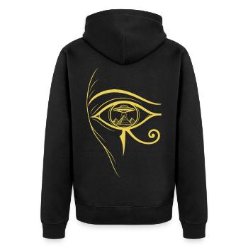 Auge des Horus, UFO - Unisex Premium Bio Zip Hoodie - Schwarz - Hinten - Nico (187cm)
