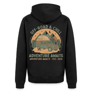Offroad & Chill Abenteuer SUV - Unisex Premium Bio Zip Hoodie - Schwarz - Hinten - Nico (187cm)