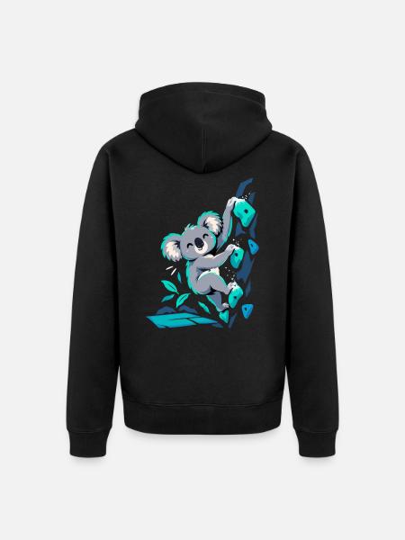 Süßer Koala beim Bouldern – Klettern Design - Unisex Premium Bio Zip Hoodie - Schwarz