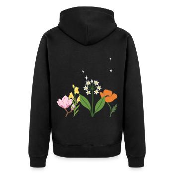 Magnolie Blumen Mohn Leinkraut - Unisex Premium Bio Zip Hoodie - Schwarz - Hinten - Nico (187cm)
