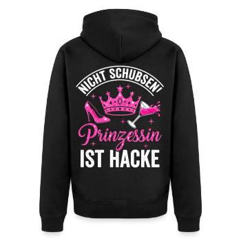Prinzessin – Pinke Glitzer Krone mit High Heel - Unisex Premium Bio Zip Hoodie - Schwarz - Hinten - Nico (187cm)