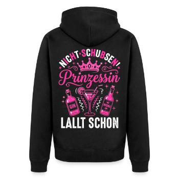 Prinzessin mit Krone, Gin & Wodka – Pink - Unisex Premium Bio Zip Hoodie - Schwarz - Hinten - Nico (187cm)