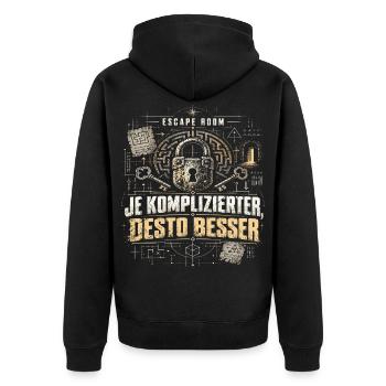 Escape Room Shirt - Unisex Premium Bio Zip Hoodie - Schwarz - Hinten - Nico (187cm)