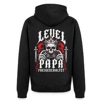Level Vater freigeschaltet - Unisex Premium Bio Zip Hoodie - Schwarz - Hinten - Nico (187cm)