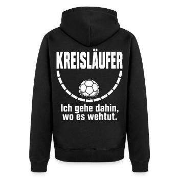 Kreisläufer Geschenk für Handballer - Unisex Premium Bio Zip Hoodie - Schwarz - Hinten - Nico (187cm)