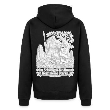 Krieger - Ahnenstärke im Nordwind - Unisex Premium Bio Zip Hoodie - Schwarz - Hinten - Nico (187cm)