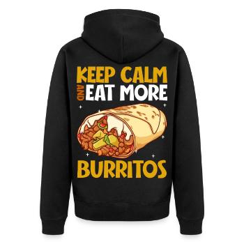 Keep Calm - Burrito - Unisex Premium Bio Zip Hoodie - Schwarz - Hinten - Nico (187cm)
