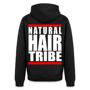 Natural Hair Tribe Afro Pride Squad Geschenk - Unisex Premium Bio Zip Hoodie - Schwarz - Hinten - Nico (187cm)