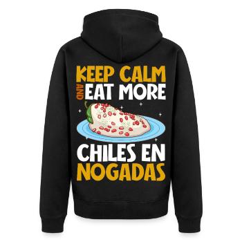 Keep Calm - Chiles en Nogada - Unisex Premium Bio Zip Hoodie - Schwarz - Hinten - Nico (187cm)
