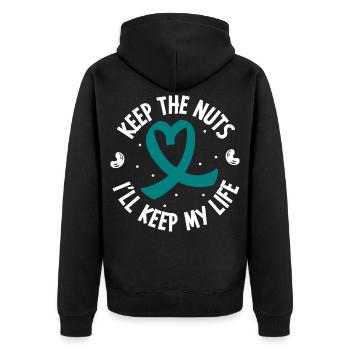 Nussfrei - Leben retten - Anaphylaxie - Unisex Premium Bio Zip Hoodie - Schwarz - Hinten - Nico (187cm)