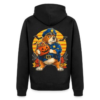 Halloween Hund in Polizeikostüm Retro-Sonne für - Unisex Premium Bio Zip Hoodie - Schwarz - Hinten - Nico (187cm)
