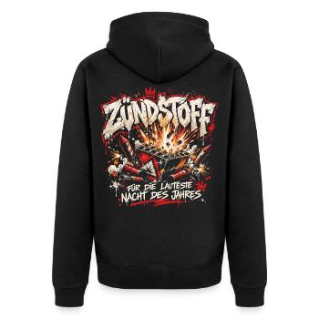 Zündstoff - Für die lauteste Nacht des Jahres - Unisex Premium Bio Zip Hoodie - Schwarz - Hinten - Nico (187cm)