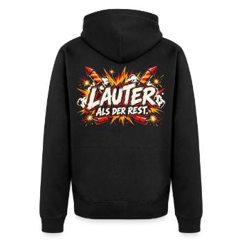 Lauter als der Rest - Unisex Premium Bio Zip Hoodie - Schwarz - Hinten - Nico (187cm)