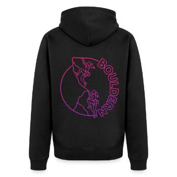 Boulder Frauen Klettern Bouldern - Unisex Premium Bio Zip Hoodie - Schwarz - Hinten - Nico (187cm)