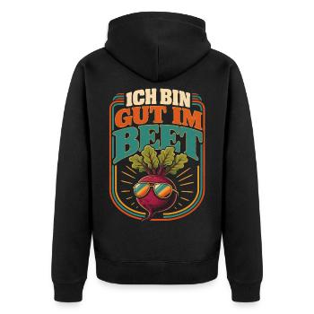 Ich bin gut im Beet Gärtner - Unisex Premium Bio Zip Hoodie - Schwarz - Hinten - Nico (187cm)