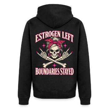 Menopause-Humor Östrogen ließ Grenzen bleiben bestehen - Unisex Premium Bio Zip Hoodie - Schwarz - Hinten - Nico (187cm)