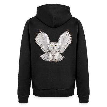 Schneeeule - Unisex Premium Bio Zip Hoodie - Schwarz - Hinten - Nico (187cm)
