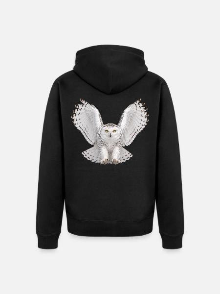 Schneeeule - Unisex Premium Bio Zip Hoodie - Schwarz