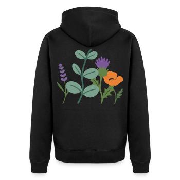 Mohn Blumen Lavendel Distel - Unisex Premium Bio Zip Hoodie - Schwarz - Hinten - Nico (187cm)
