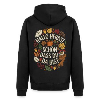 Hallo Herbst | Herbstzeit | Indian Summer - Unisex Premium Bio Zip Hoodie - Schwarz - Hinten - Nico (187cm)