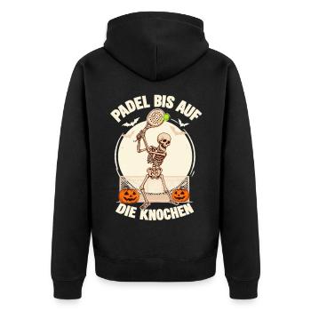 Lustiges Padel Skelett Halloween - Unisex Premium Bio Zip Hoodie - Schwarz - Hinten - Nico (187cm)