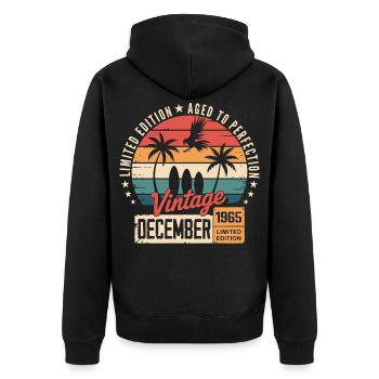 Limitierte Ausgabe Dezember 1965 - Unisex Premium Bio Zip Hoodie - Schwarz - Hinten - Nico (187cm)