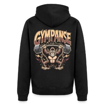 Gympanse Gewichtheber Bodybuilding - Unisex Premium Bio Zip Hoodie - Schwarz - Hinten - Nico (187cm)
