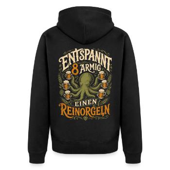 Achtarmig einen reinorgeln Party - Unisex Premium Bio Zip Hoodie - Schwarz - Hinten - Nico (187cm)