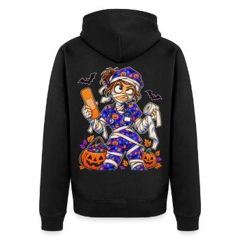 Halloween-Mummy Krankenschwester - Unisex Premium Bio Zip Hoodie - Schwarz - Hinten - Nico (187cm)