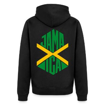 Jamaika - Unisex Premium Bio Zip Hoodie - Schwarz - Hinten - Nico (187cm)