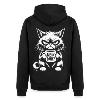 Nein Danke Katze - Unisex Premium Bio Zip Hoodie - Schwarz - Hinten - Nico (187cm)