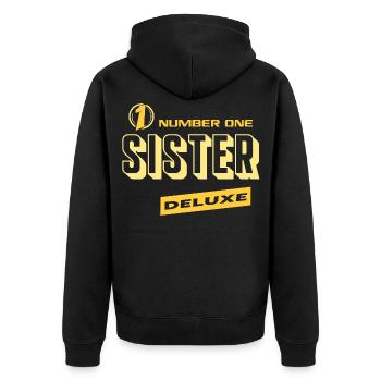 Sister Schwester Number One Deluxe Bester Familie - Unisex Premium Bio Zip Hoodie - Schwarz - Hinten - Nico (187cm)