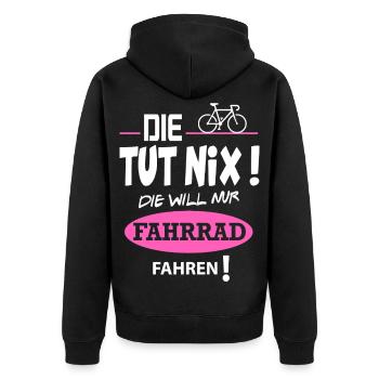 Die tut nix Die will Fahrrad fahren Sprüche - Unisex Premium Bio Zip Hoodie - Schwarz - Hinten - Nico (187cm)